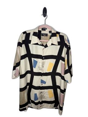 Countess Mara Men’s Patterned Short-Sleeve Shirt — Cream with Black Grid